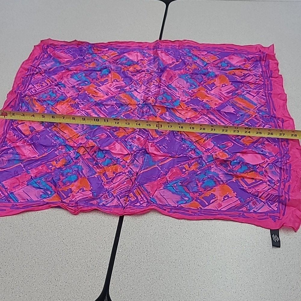 Morgan Taylor Vibrant Pink and Orange Silk Scarf OS - Picture 6 of 6